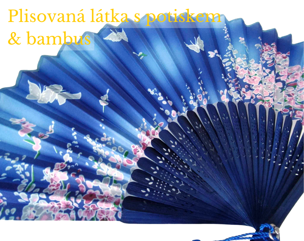 Skládací vějíř Větvičky a květy modrý 1